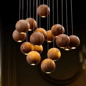WOODEN SPHERE PENDANT LIGHTS | TURNED WOOD LOG | CL88552M